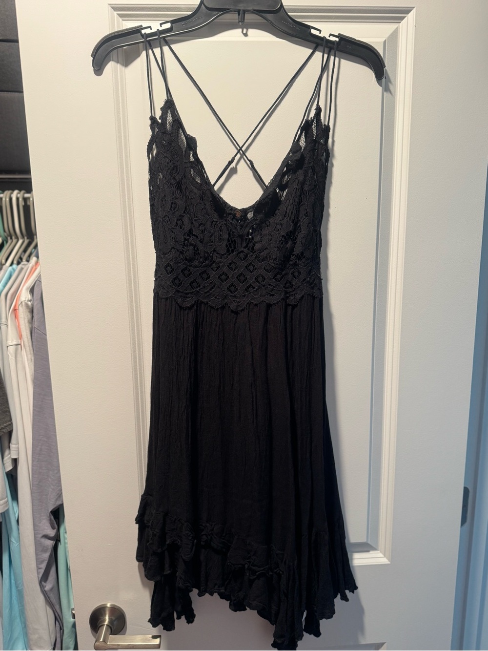 Free People Black Lace-Trim Slip Dress